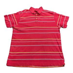 Chaps Denim Mens Size XL Polo Short Sleeve Red w Stripes White Orange Blue